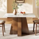 Modern Rectangular Wooden Dining Table for 4–6 – White Top with Brown Criss-Cross Base