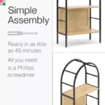 Wooden 4-Tier Rattan Arched Bookshelf – Decorative Bookcase with Metal Frame - Image 3