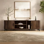 Dark Oak Manufactured Wood 71-Inch Wide TV Console Cabinet – Brown Media Stand for Up to 75-Inch TVs