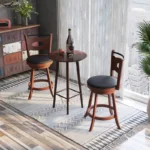 Set of 2 Counter Height Bar Stools with Leather Padded Seat – Solid Rubberwood Frame - Image 4