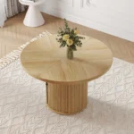 47.2" Round Solid Wood Dining Table for 4–6 with Double-Layer Storage Base – Brown Finish - Image 6