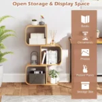 2-Tier S-Shaped Bamboo Bookcase – Geometric Corner Display Shelf with Open Cubes - Image 4