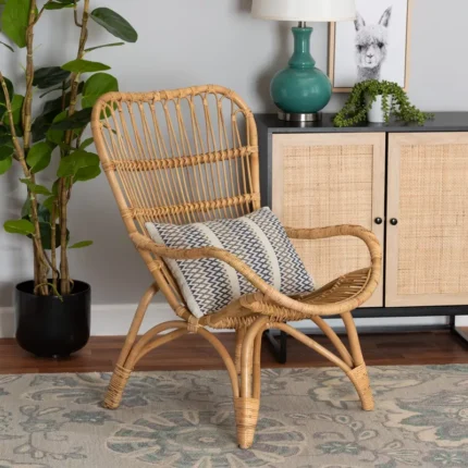 Modern Bohemian Natural Brown Rattan Armchair
