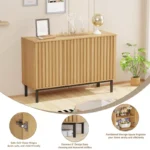 Wooden Large Storage Cabinet with Fluted Doors & Adjustable Shelf - Image 5
