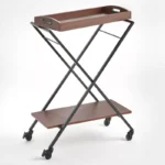 Metal Frame Bar Cart with Removable Serving Tray – Walnut & Black Finish - Image 5