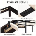 Solid Wood Bed Frame with Herringbone Headboard – Rustic Platform Bed - Image 3