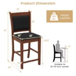 Upholstered Counter Height Bar Stools with Solid Rubberwood Frame – High Back, Set of 2 - Image 3