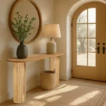Sofa Console Table with Rounded Corners and Ribbed Pillar Legs - Image 2