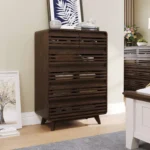 Modern Chest of 6 Drawers with Grille & Curved Design – Tall Storage Dresser