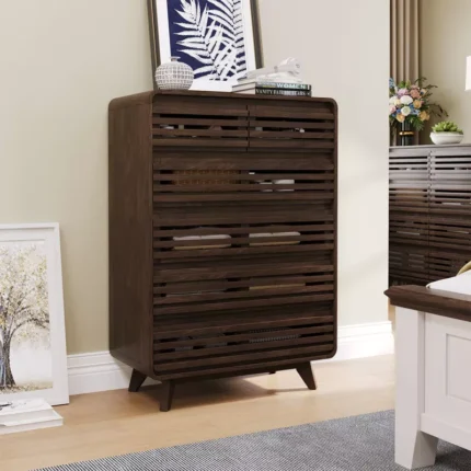 Modern Chest of 6 Drawers with Grille & Curved Design – Tall Storage Dresser