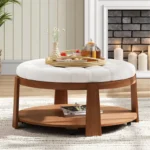 Upholstered Coffee Table Cocktail Center Table, 2-Tier Design