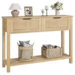 Wood Console Table with 2 Drawers – 2-Tier Sofa Table with Storage Shelf - Image 4