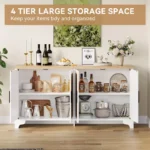 4-Door Sideboard Buffet Cabinet with Natural Rattan Design - Image 3