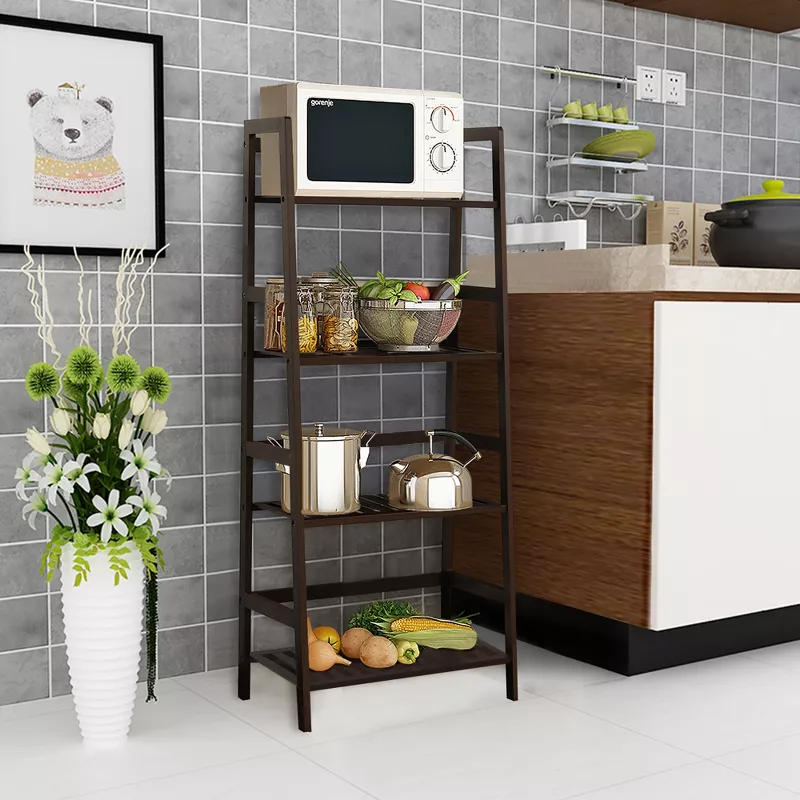 GUEST_42f2c2e4-c14e-4061-9e9f-93db3e22a021 4-Tier Bamboo Ladder Shelf – Dark Brown Plant Stand & Bookshelf Display Rack - Image 1