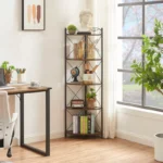 5-Tier Corner Storage Cabinet – Wooden Shelves with Metal Frame - Image 7