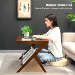 Modern Coffee Table with Glass Top and Rattan Shelf, Z-Shape Design - Image 5