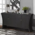 Wooden 4-Door Sideboard with Arc Legs & Adjustable Shelves, Distressed Finish - Image 3