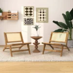 Wooden Chair with Handwoven Rattan Seat & Backrest – Solid Teak Frame, Natural Design