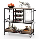 3-Tier Bar Cart Home Serving Cart on Wheels with Glass Racks - Image 4