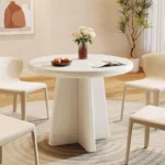 31.5" Round Dining Table for 2–4 People – White Solid Wood Pedestal Table - Image 3