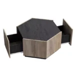 Hexagonal Wood Coffee Table with Dual Storage, Rustic Rural Style - Image 5