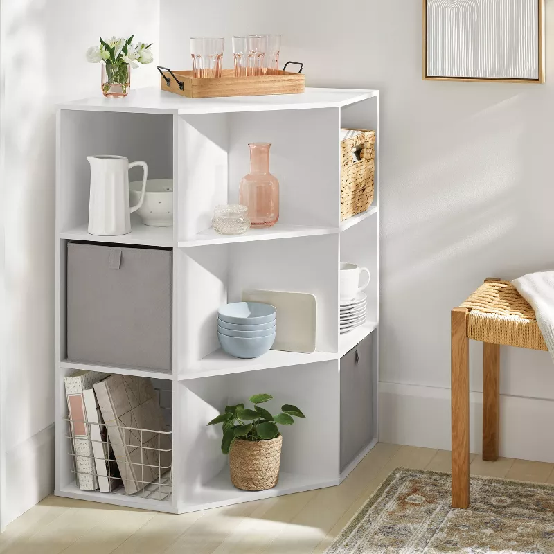 GUEST_45bbfe9d-410b-484d-9df9-f4bdde588bf9 9-Cube Corner Bookshelf – White Cube Storage Organizer for Home, Office & Kids Room - Image 1