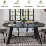Modern Oval Dining Table for 6–8 People – 70.86" Black Wood Table with 4-Leg Base - Image 5
