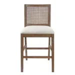 Rattan Upholstered Counter Height Stools with Rubberwood Frame – Mid Back, Set of 2 - Image 4