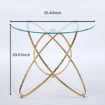Round Glass Dining Table for 4 with Gold Metal Pedestal Base – 35.4" Clear Tempered Glass Top - Image 3