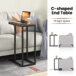 C-Shaped Side Table – Industrial Sofa Table with Wood Top and Metal Frame - Image 2
