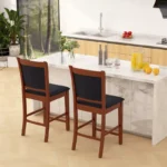 Upholstered Counter Height Bar Stools with Solid Rubberwood Frame – High Back, Set of 2 - Image 6