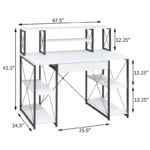 Office Desk with Open Shelves and 1 Drawer, Wooden Top & Metal Sled Base with Bookshelf - Image 4