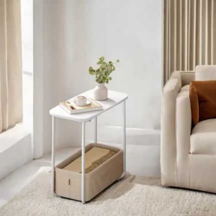 Rectangular Side Table for Living Room with Storage Basket