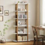 6-Tier Industrial Bookshelf – 71 Inch Tall Narrow Storage Rack with Metal Frame