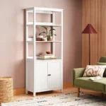 Traditional Bookcase with Cabinet – Classic White Storage Shelf with Open Shelves & Closed Storage