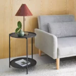 Metal Small Side Table with Shelf – Black Steel End Table