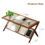 Modern Coffee Table with Glass Top and Rattan Shelf, Z-Shape Design - Image 6