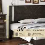 Solid Wood Bed Frame with Herringbone Headboard – Rustic Platform Bed - Image 4