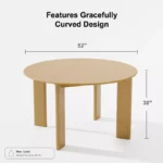 PexFix 52" Solid Wood Round Farmhouse Dining Table for 6 – Natural Yellow Wood Finish - Image 5