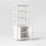 Traditional Bookcase with Cabinet – Classic White Storage Shelf with Open Shelves & Closed Storage - Image 2