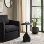 Contemporary Accent Table with Marble Top – Black Metal Side Table - Image 2