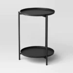Metal Small Side Table with Shelf – Black Steel End Table - Image 3