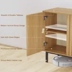 Wooden Large Storage Cabinet with Fluted Doors & Adjustable Shelf - Image 3