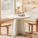 31.5" Round Dining Table for 2–4 People – White Solid Wood Pedestal Table - Image 5