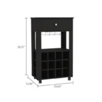 Bar and Coffee Cart with Bottle Racks and Drawer – Black Finish - Image 5
