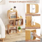 2-Tier S-Shaped Bamboo Bookcase – Geometric Corner Display Shelf with Open Cubes - Image 2
