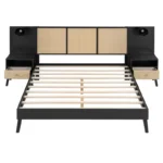 Queen Size Solid Wood Bed with 2 Nightstands – Upholstered Platform Bed Set - Image 5