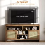 Wooden TV Stand with 4 Open Shelves and 2 Door Cabinets - Image 2
