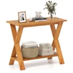 Storage Shelf Solid Teak Wood Console Table - Image 3