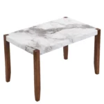 Rectangular Faux Marble Dining Table for 4 with Rubber Wood Legs – White Top & Brown Frame - Image 2
